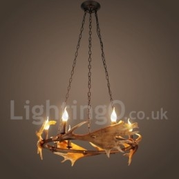 Lustre rustique à 6 lumières en forme d'anneau en bois de cerf