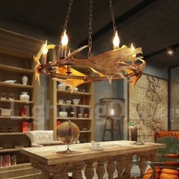 Lustre rustique à 6 lumières en forme d'anneau en bois de cerf