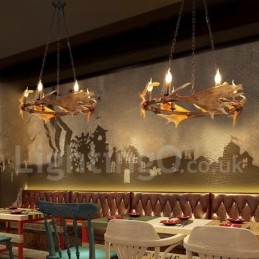 Lustre rustique à 6 lumières en forme d'anneau en bois de cerf