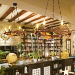 Lustre rustique à 6 lumières en forme d'anneau en bois de cerf