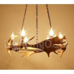 Lustre rustique à 6 lumières en forme d'anneau en bois de cerf