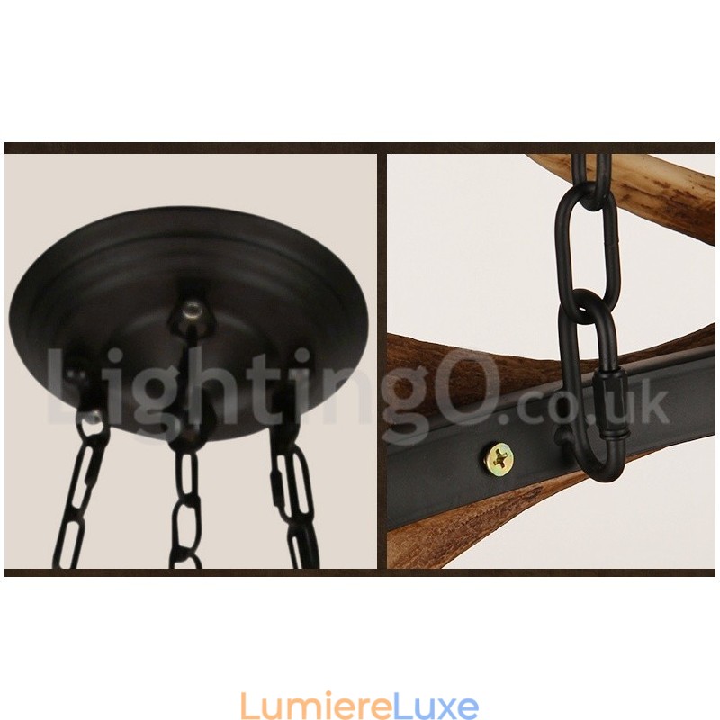 Lustre rustique à 6 lumières en forme d'anneau en bois de cerf