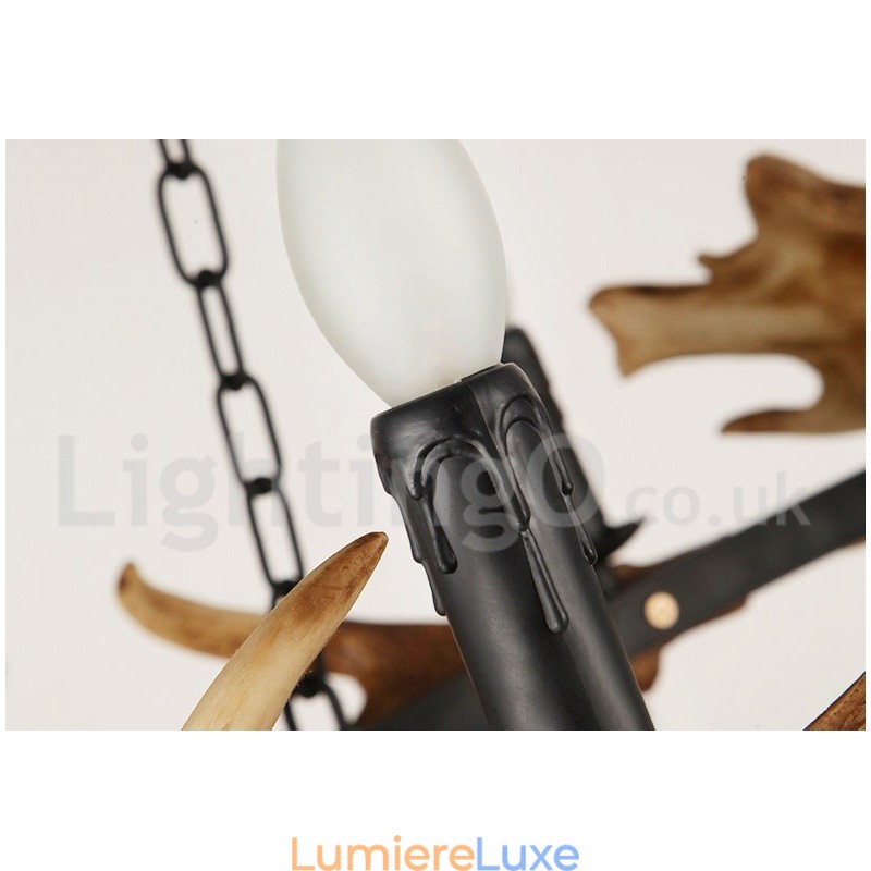 Lustre rustique à 6 lumières en forme d'anneau en bois de cerf