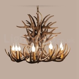 Lustre rustique artistique rétro à 9 lumières en bois de cerf