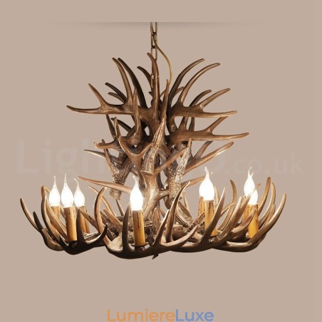 Lustre rustique artistique rétro à 9 lumières en bois de cerf Lustre rustique artistique rétro à 9 lumières en bois de cerf