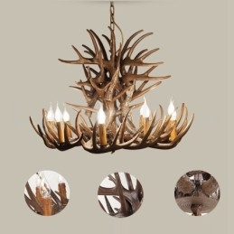 Lustre rustique artistique rétro à 9 lumières en bois de cerf