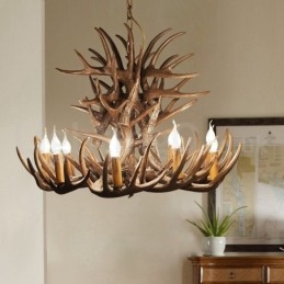 Lustre rustique artistique rétro à 9 lumières en bois de cerf