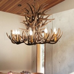 Lustre rustique artistique rétro à 9 lumières en bois de cerf