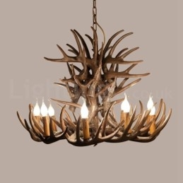 Lustre rustique artistique rétro à 9 lumières en bois de cerf