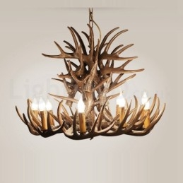 Lustre rustique artistique rétro à 9 lumières en bois de cerf