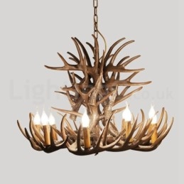 Lustre rustique artistique rétro à 9 lumières en bois de cerf