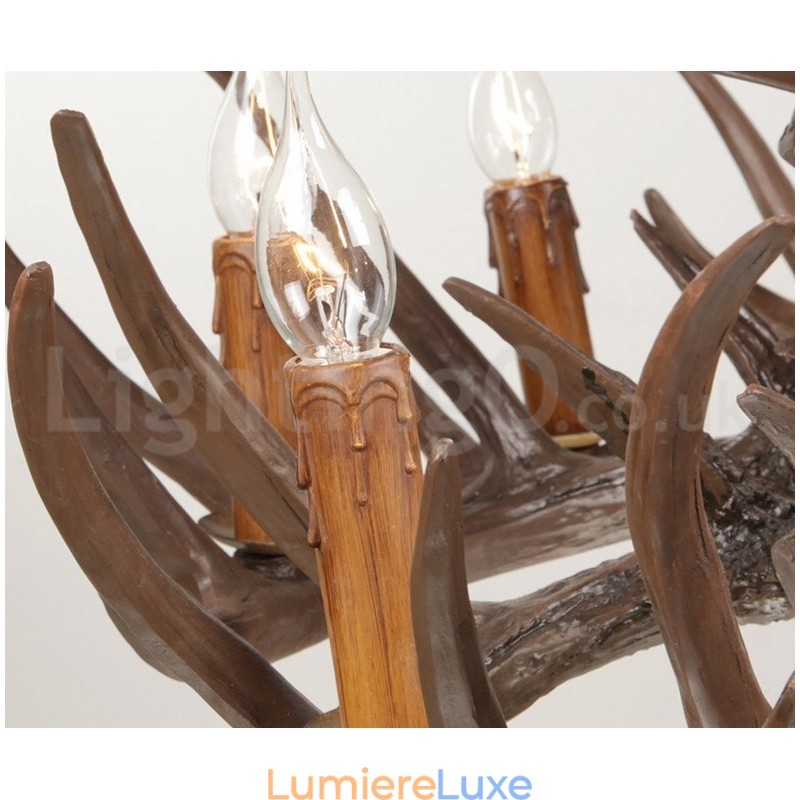 Lustre rustique artistique rétro à 9 lumières en bois de cerf