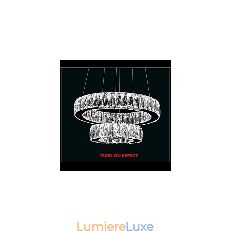 Lustre en cristal moderne à deux anneaux D2040 K9, grand luminaire de plafond en cristal pour la maison