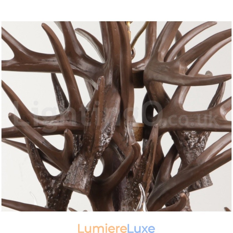 Lustre rustique artistique rétro à 9 lumières en bois de cerf