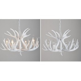 Lustre rustique artistique rétro à 4 lumières en bois de cerf blanc
