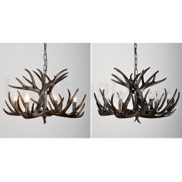 Lustre rustique artistique rétro à 4 lumières en bois de cerf noir dégradé
