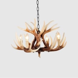 Lustre antique rustique artistique rétro à 4 lumières en bois de cerf