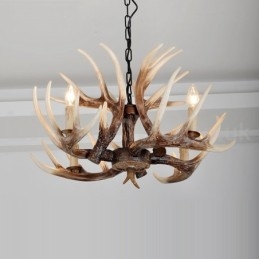 Lustre antique rustique artistique rétro à 4 lumières en bois de cerf