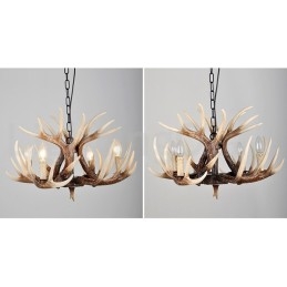 Lustre antique rustique artistique rétro à 4 lumières en bois de cerf