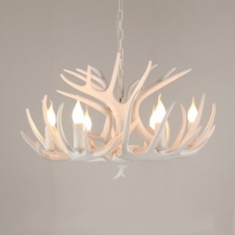Lustre rustique artistique rétro à 6 lumières en bois de cerf blanc