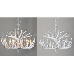 Lustre rustique artistique rétro à 6 lumières en bois de cerf blanc