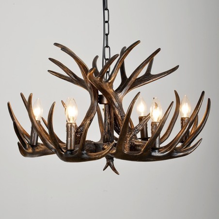 Lustre rustique artistique rétro noir à 6 lumières en bois de cerf Lustre rustique artistique rétro noir à 6 lumières en bois de cerf