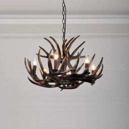 Lustre rustique artistique rétro noir à 6 lumières en bois de cerf