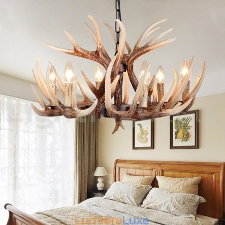Lustre vintage rustique artistique rétro à 6 lumières en bois de cerf Lustre vintage rustique artistique rétro à 6 lumières en bois de cerf