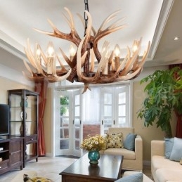 Lustre vintage rustique artistique rétro à 6 lumières en bois de cerf
