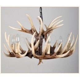 Lustre vintage rustique artistique rétro à 6 lumières en bois de cerf