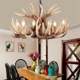 Lustre vintage rustique artistique rétro à 6 lumières en bois de cerf