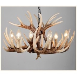 Lustre vintage rustique artistique rétro à 6 lumières en bois de cerf