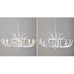 Lustre rustique artistique rétro à 9 lumières en bois de cerf blanc