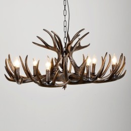 Lustre rustique artistique rétro noir à 9 lumières en bois de cerf