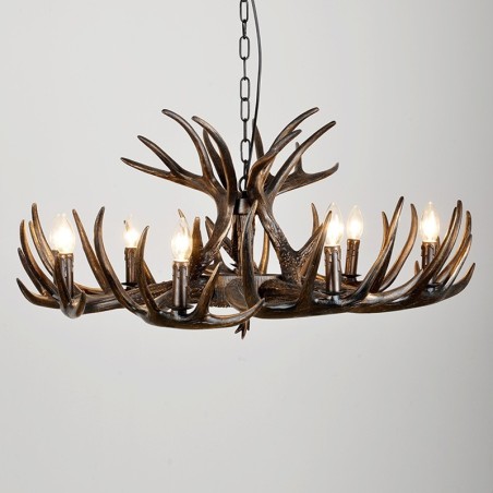 Lustre rustique artistique rétro noir à 9 lumières en bois de cerf Lustre rustique artistique rétro noir à 9 lumières en bois de cerf