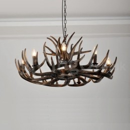 Lustre rustique artistique rétro noir à 9 lumières en bois de cerf