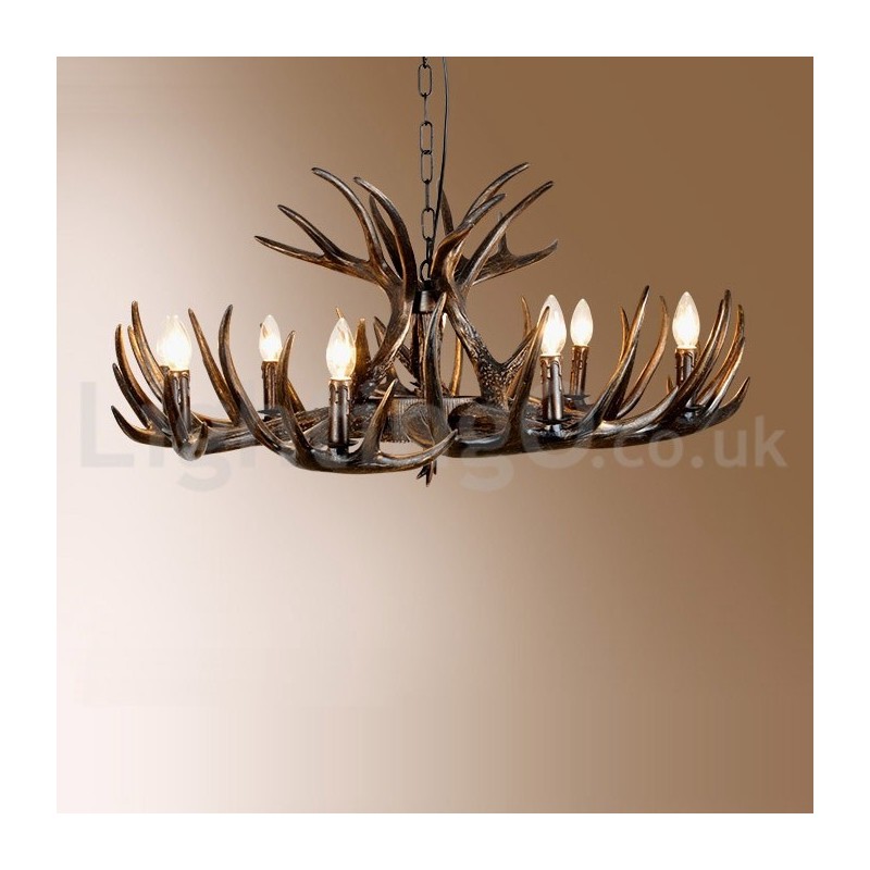 Lustre rustique artistique rétro noir à 9 lumières en bois de cerf