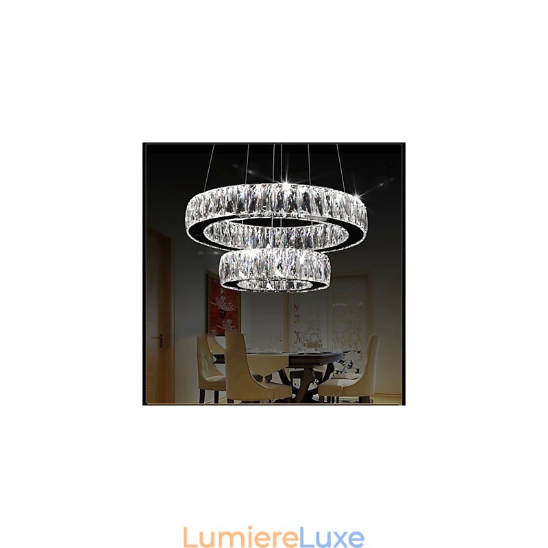 Lustre en cristal moderne à deux anneaux D2040 K9, grand luminaire de plafond en cristal pour la maison