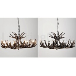 Lustre rustique artistique rétro noir à 9 lumières en bois de cerf