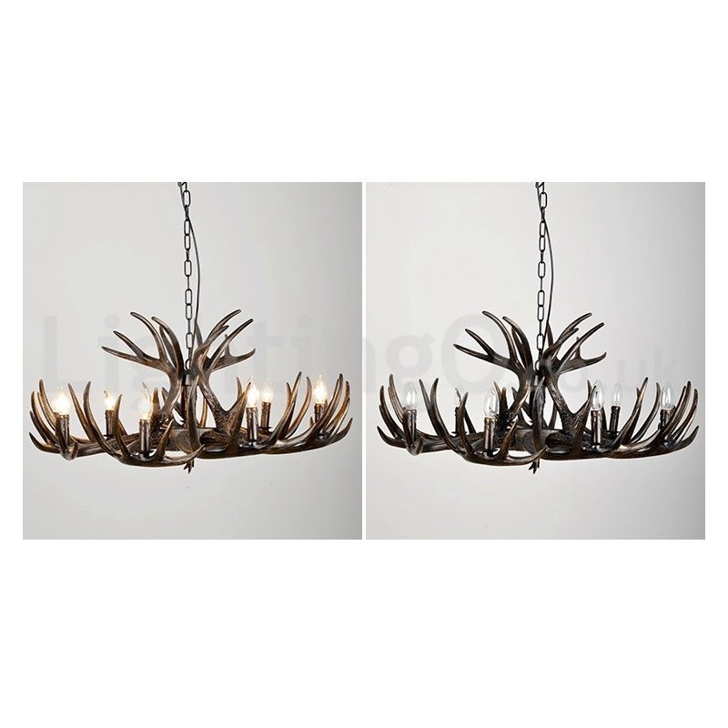 Lustre rustique artistique rétro noir à 9 lumières en bois de cerf