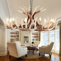 Lustre vintage rustique artistique rétro à 9 lumières en bois de cerf