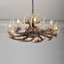 Lustre vintage rustique artistique rétro à 9 lumières en bois de cerf