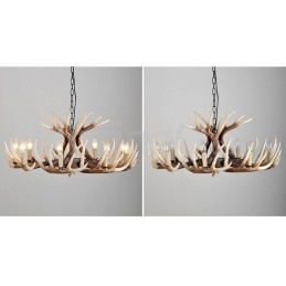 Lustre vintage rustique artistique rétro à 9 lumières en bois de cerf