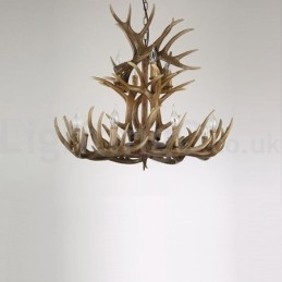 Lustre vintage rustique artistique rétro à 12 lumières et 2 attaches en bois de cerf