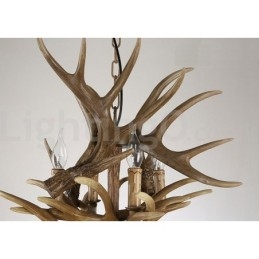 Lustre vintage rustique artistique rétro à 12 lumières et 2 attaches en bois de cerf