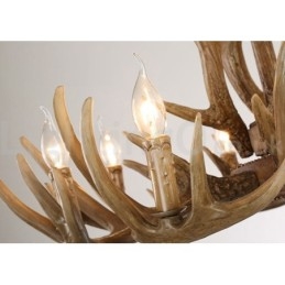 Lustre vintage rustique artistique rétro à 12 lumières et 2 attaches en bois de cerf