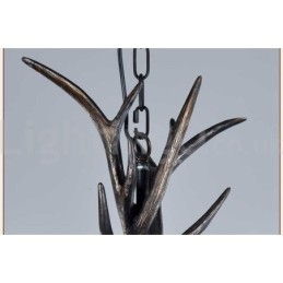 Lustre vintage rustique artistique rétro à 6 lumières en bois de cerf noir