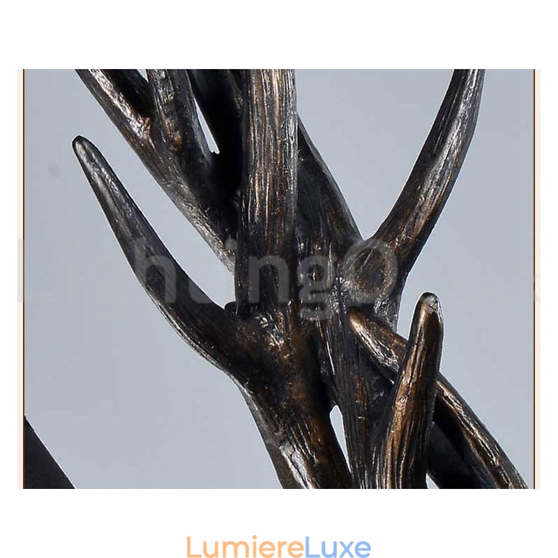 Lustre vintage rustique artistique rétro à 6 lumières en bois de cerf noir