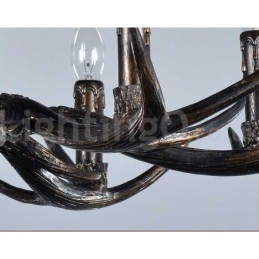 Lustre vintage rustique artistique rétro à 6 lumières en bois de cerf noir