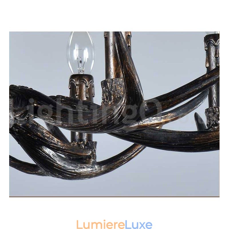 Lustre vintage rustique artistique rétro à 6 lumières en bois de cerf noir